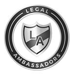 A silver and black logo for legal ambassadors.