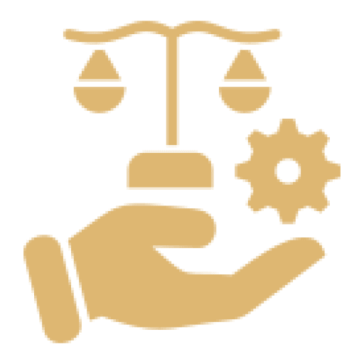 Hand holding scales and gear icon.