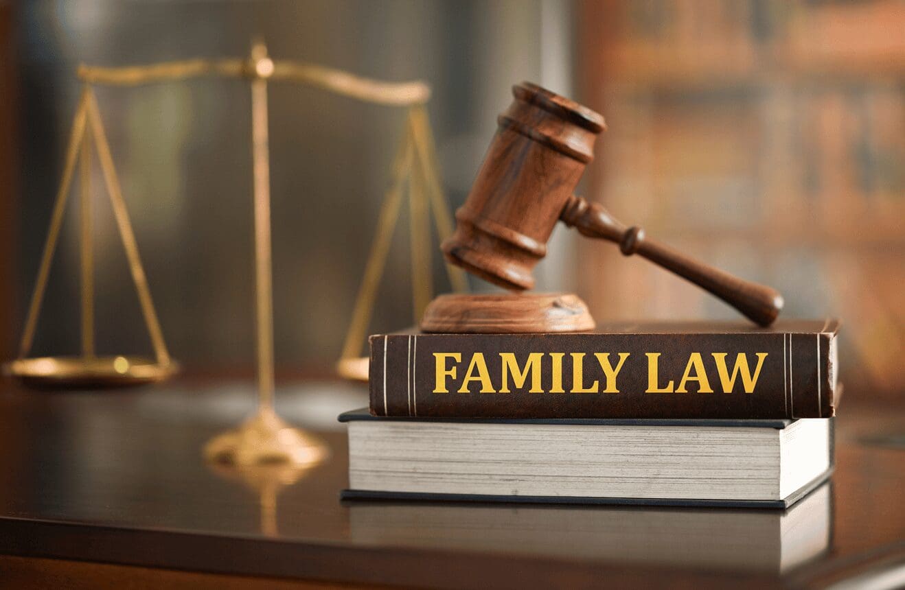 Gavel and family law book on desk.