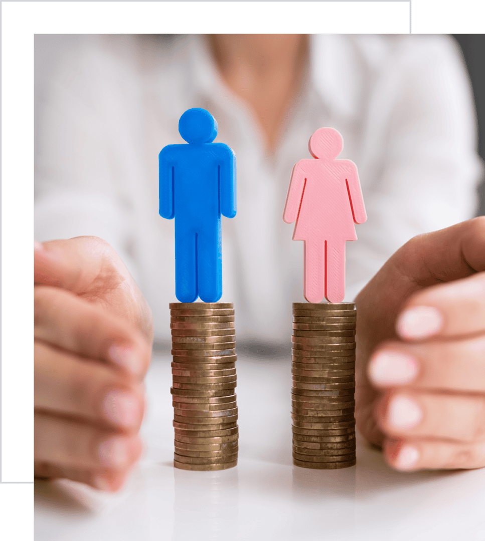 Gender symbols on stacks of coins.