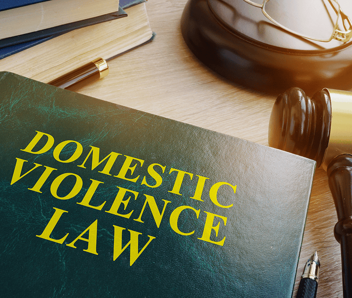 Domestic violence law book and gavel.